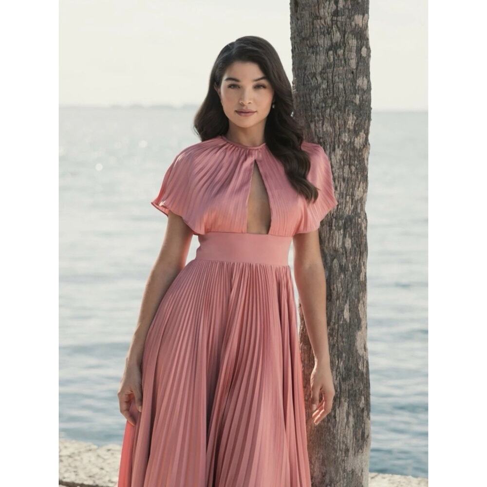 Mac Duggal 11637 Dusty Rose Pleated Satin High Low Gown Size 8 $598 - Picture 5 of 10